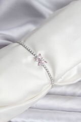 Kelebek Model Zirkon Taşlı Gümüş Renk Pirinç Su Yolu Kadın Bileklik