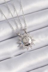 316L Çelik Gümüş Renk Zirkon Taşlı Güneş Model İşleme Yazı Detay Arkadaşlık Kolyesi