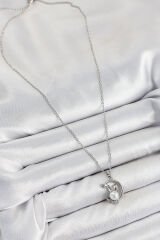 316L Çelik İnci Detaylı Hilal Tavşan Model Gümüş Renk Kadın Kolye