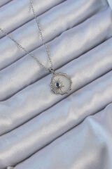 316L Çelik Gümüş Renk Zirkon Taşlı Mineli Kutup Yıldızı Kolye