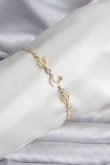 Charmlı Model Zirkon Taşlı Gold Renk Su Yolu Kadın Bileklik