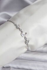 Charmlı Model Zirkon Taşlı Gümüş Renk Su Yolu Kadın Bileklik