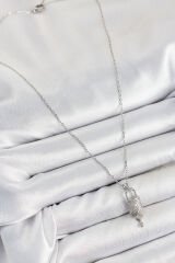 316L Çelik Zirkon Taşlı Kilit Ve Sallantılı Anahtar Model Gümüş Renk Kadın Kolye