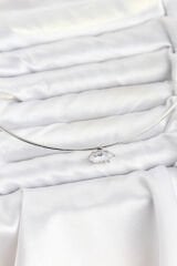 Pirinç Gümüş Renk Choker Model Zirkon Taşlı Kadın Kolye