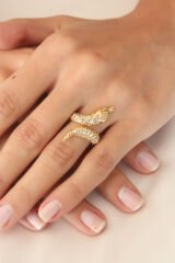 Gold Renk Ayarlanabilir Zirkon Taşlı Kadın Yılan Yüzük