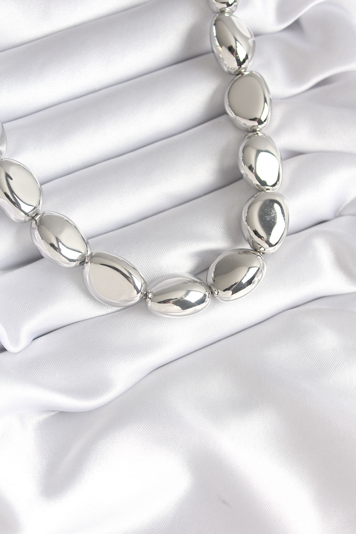 316L Çelik Gümüş Renk Çakıl Model Kadın Kolye