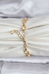 14K Gold Renk Kaplama Lazerli Zincir Model CM Kadın Bileklik