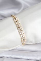 14K Gold Renk Kaplama Başak Model Zirkon Taşlı CM Kadın Bileklik