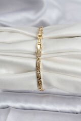 14K Gold Renk Kaplama Zirkon Taşlı Baget Model CM Kadın Bileklik