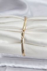 14K Gold Renk Kaplama Lazer Ezme Zincir Model CM Kadın Bileklik