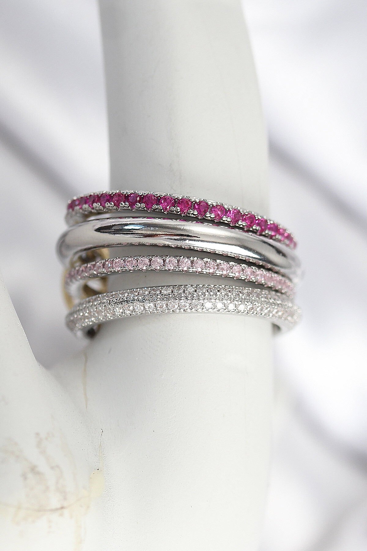 Pirinç Gümüş Renk Zirkon Taşlı 4'Lü Kadın Yüzük