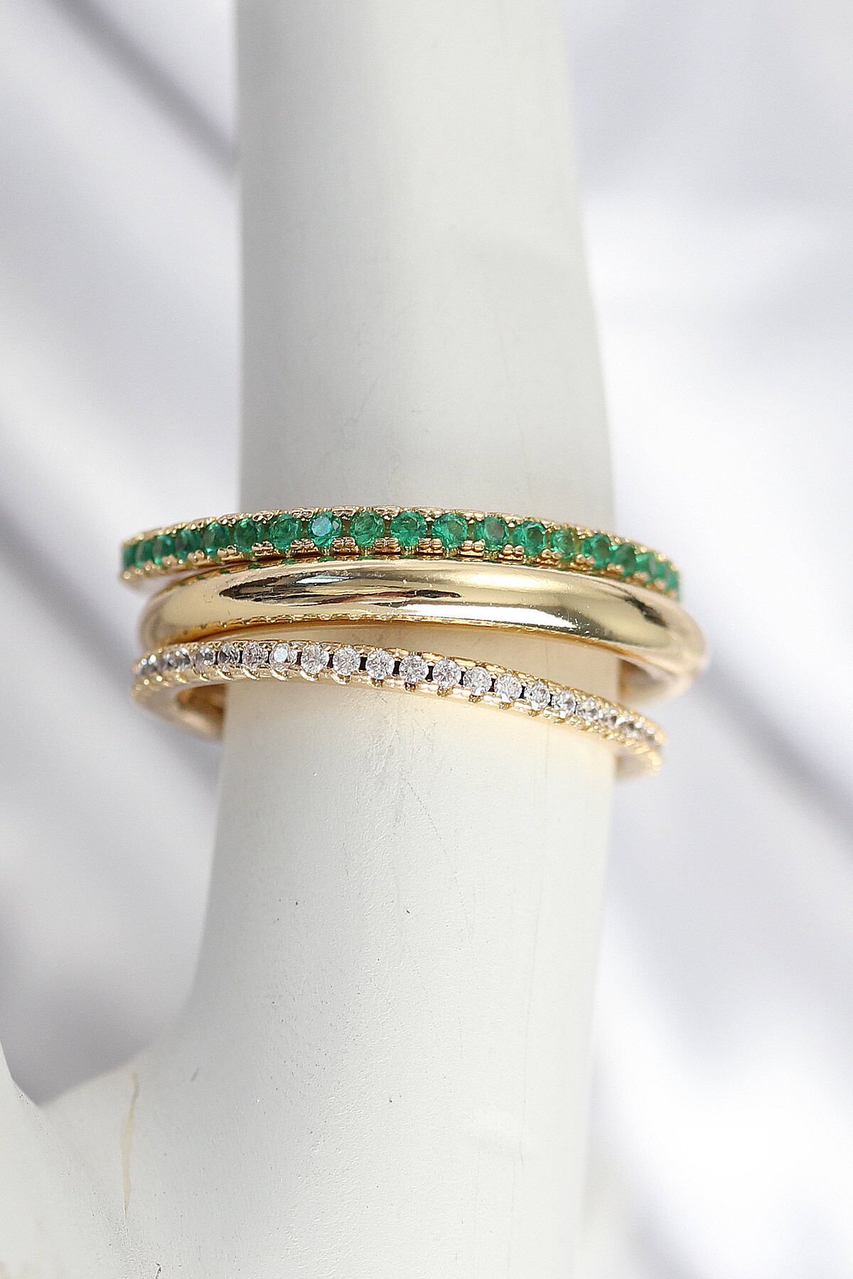 Pirinç Gold Renk Zirkon Taşlı 4'Lü Kadın Yüzük