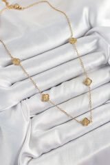 316L Çelik Yonca Model Gold Renk Kadın Kolye