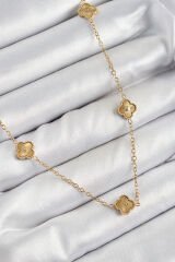 316L Çelik Yonca Model Gold Renk Kadın Kolye
