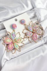 Pirinç Rainbow Çiçek Model Gold Renk Kadın Hasır Küpe