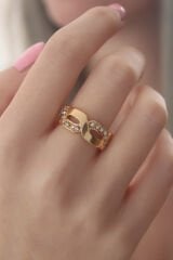 Gold Renk Zirkon Taşlı Kadın Yüzük