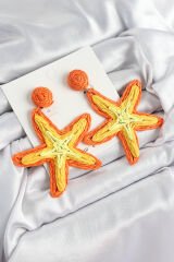 Pirinç Turuncu Deniz Yıldızı Model Gold Renk Kadın Hasır Küpe