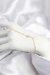 Pirinç Zirkon Taşlı Mavi Boncuklu Yonca Model Gold Renk Şahmeran