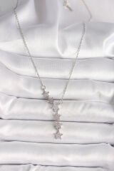 316L Çelik Gümüş Renk Zincir Zirkon Taşlı Yıldız Model Kadın Kolye