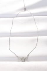 316L Çelik Silver Renk Zirkon Taşlı Kalpli Kanat Kolye