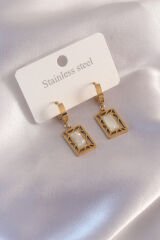 Çelik Gold Renk Kare Kadın Küpe