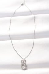 316L Çelik Silver Renk Zirkon Taşlı Kalpli Fiyonk Kolye