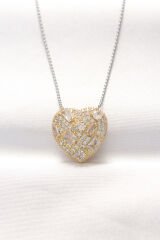 316L Çelik Çift Renk Zirkon Taşlı Kalp Kolye