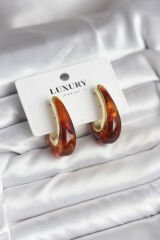 Pirinç Gold Renk Kahverengi Vintage Kadın Küpe