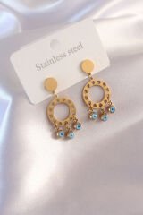 Çelik Gold Renk Daire Model Nazar Boncuk Detay Kadın Küpe