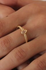 Gold Renk Damla Figür Zirkon Taşlı Kadın Yüzük