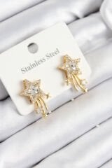 316L Çelik Zirkon Taşlı Kayan Yıldız Model Gold Renk Kadın Küpe