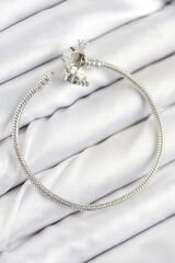 Pirinç Charm Zirkon Taşlı Taç Model Gümüş Renk Kadın Bileklik