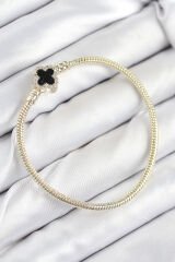 Pirinç Charm Zirkon Taşlı Yonca Model Gold Renk Kadın Bileklik