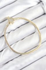 Pirinç Charm Zirkon Taşlı Taç Model Gold Renk Kadın Bileklik