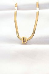 316L Çelik D Harfli Gold Renk İtalyan Zincirli Kolye