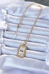 316L Çelik Zincir Altın Renk Mineli Zirkon Taşlı Göz Figür Tarot Kolye