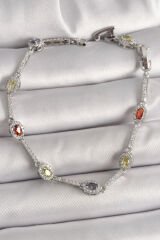 Pirinç Gümüş Renk Renkli Zirkon Taşlı Damla Taş Model Kadın Bileklik