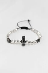 Füme Gümüş Renk Çelik Zirkon Objeli Asansörlü Bileklik