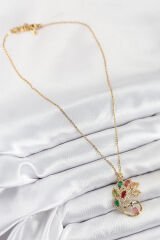 316L Çelik Zirkon Taşlı Tavus Kuşu Model Gold Renk Kadın Kolye