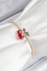 Pirinç Zirkon Taşlı Kiraz Model Gold Renk Asansörlü Kadın Bileklik