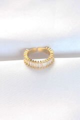 Sıralı Baget Taşlı Gold Renk Ayarlanabilir Yüzük