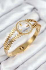 316L Çelik Zirkon Taşlı Çeyrek Takılabilir Gold Renk Kelepçe