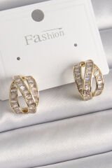 Pirinç Gold Renk Zirkon Taşlı Düğüm Halka Model Kadın Küpe