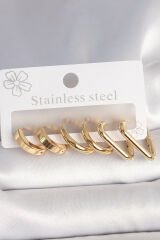 316L Çelik Gold Renk Üçgen Halka Model Kadın Küpe Seti