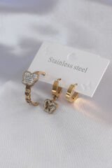 316L Çelik Gold Renk Kelebek Model Zirkon Taş Detay Kadın Küpe Kombini