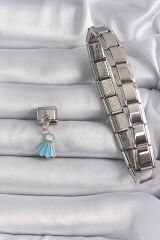 316L Çelik Gümüş Renk Mavi Renk Sallantı Elbise Model Nomination Charm