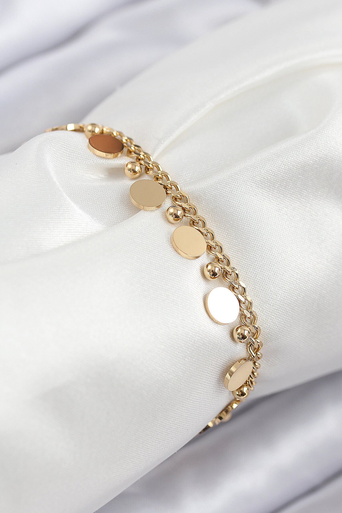 316L Çelik Sıralı Pul Model Gold Renk Kadın Bileklik