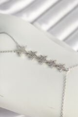 Pirinç Gümüş Renk Zirkon Taşlı Yıldız Model Kadın Şahmeran