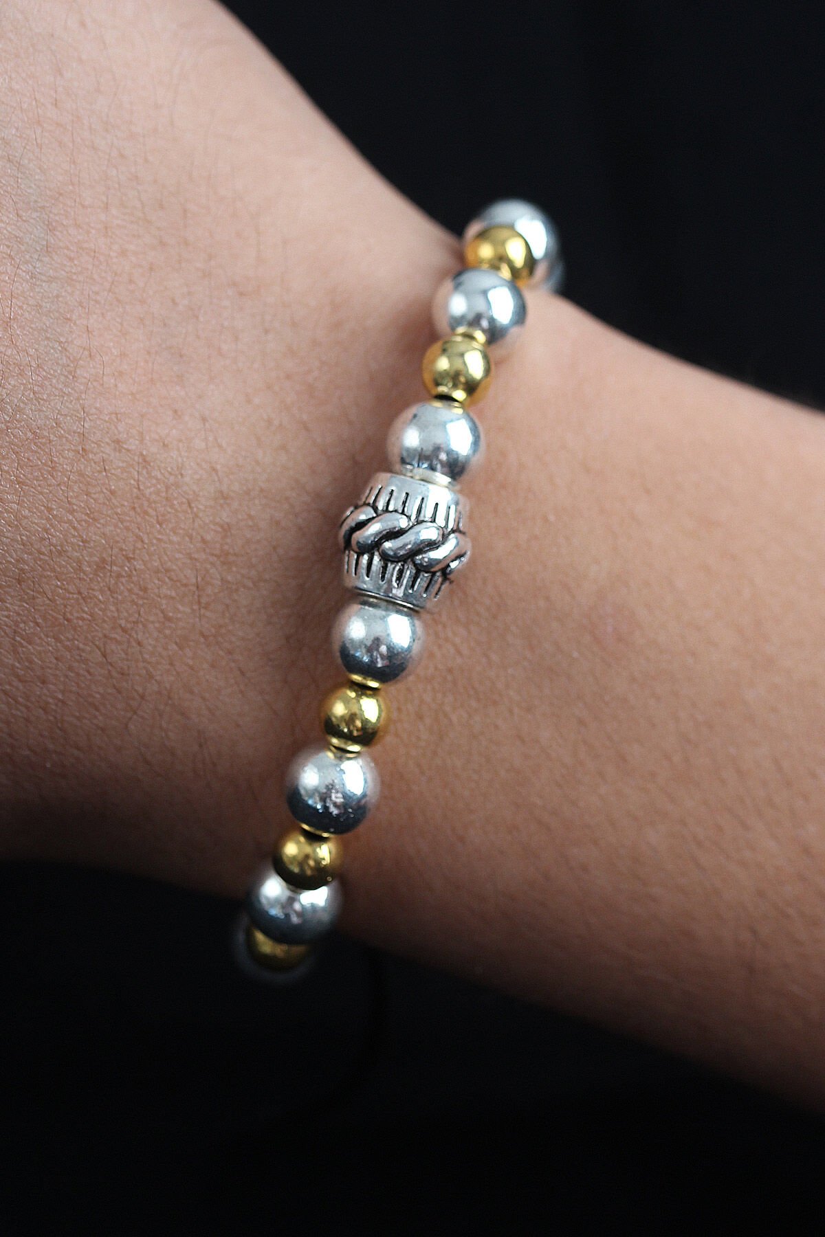 Doğal Taş Sarmal Model Gold Ve Gümüş Renk Asansörlü Erkek Bileklik