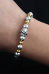 Doğal Taş Sarmal Model Gold Ve Gümüş Renk Asansörlü Erkek Bileklik